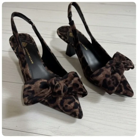 ANTONIO MELANI LENORE VELVET LEOPARD BOW SLINGBACK PUMPS SIZE 7 1/2 - Picture 10 of 16